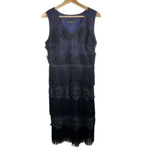 Phase‎ Eight Dress Women's Sz UK 12 US Medium Fringe Black Navy Floral Lace